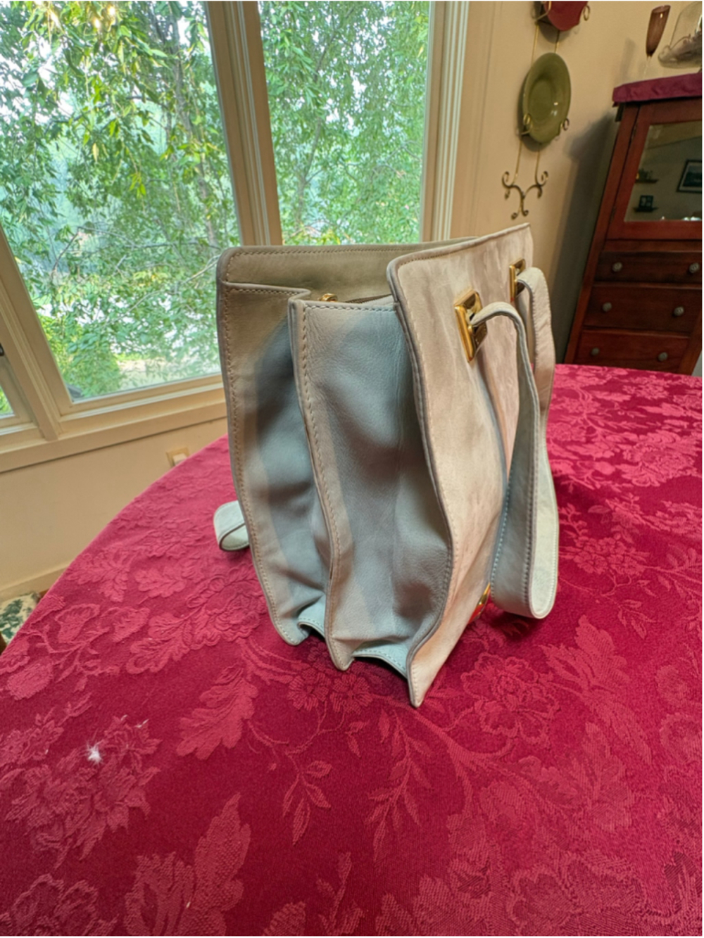 Celine Greenish-Grey Nubuck Shoulder Bag with Gold Hardware - Picture 5 of 11